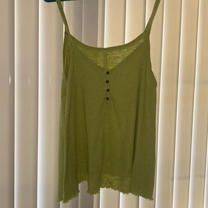 Cream Textured Henley Tank Top Ruffles Lightweight